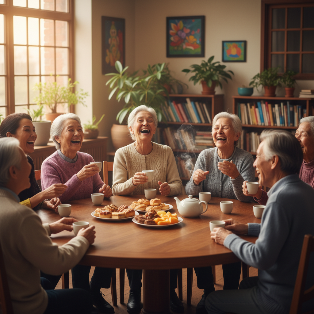 Community gathering sharing tea